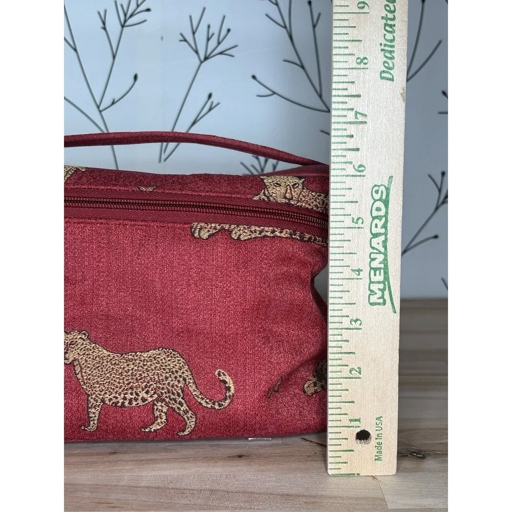 VTG Red Cheetah Print Fabric Makeup Bag & Case Set with Zipper and Handle
